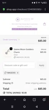 Blessed Be Magick coupon verification screenshot
