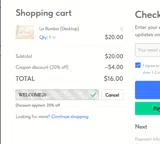 WELCOME20 coupon verification screenshot