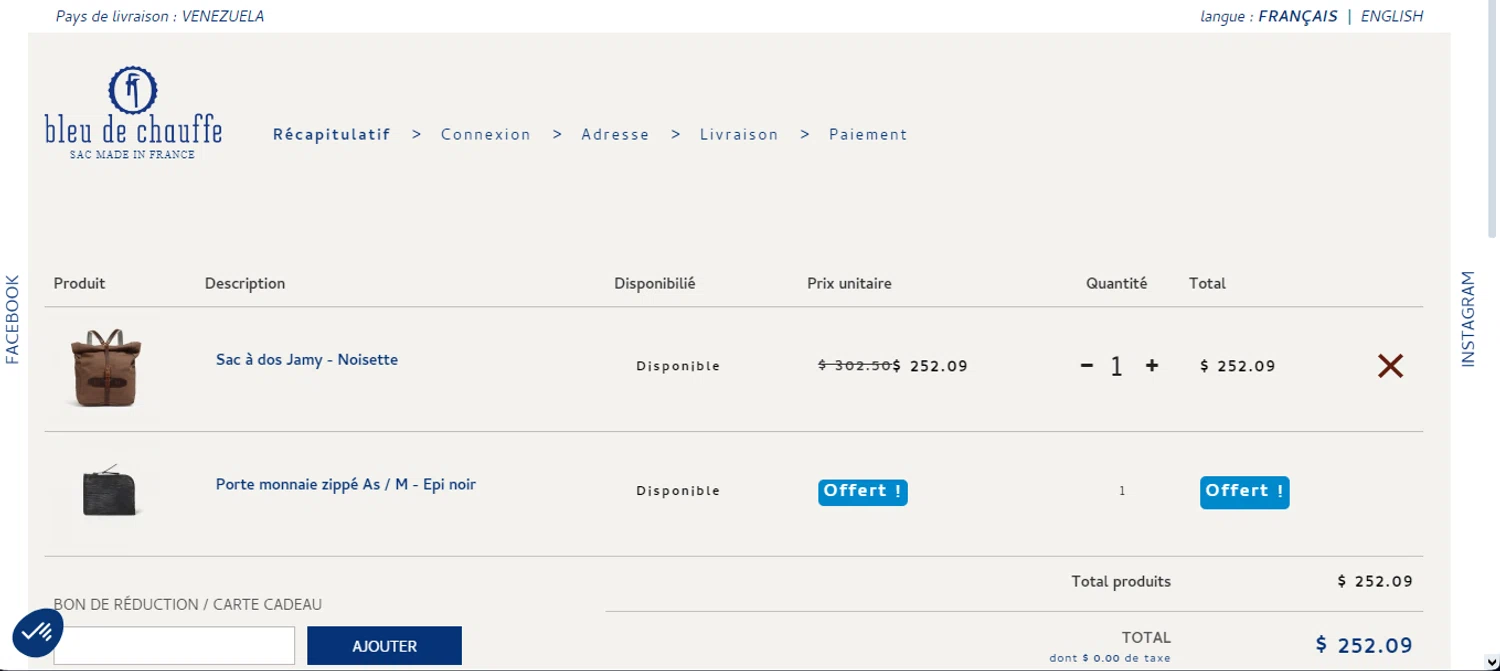 Bleu de Chauffe checkout page showing Bleu de Chauffe discount code box | Screenshot taken by SimplyCodes community member on Apr 6, 2024