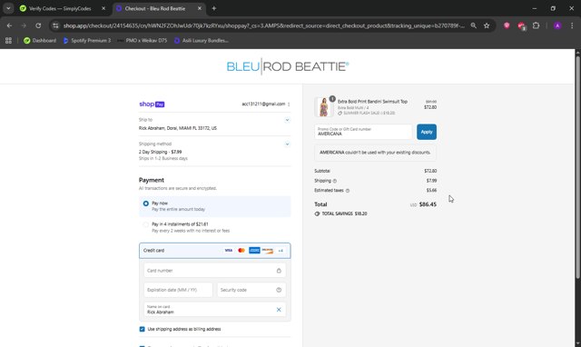 Bleu Rod Beattie checkout page showing Bleu Rod Beattie promo code box | Screenshot taken by SimplyCodes community member on Aug 26, 2025