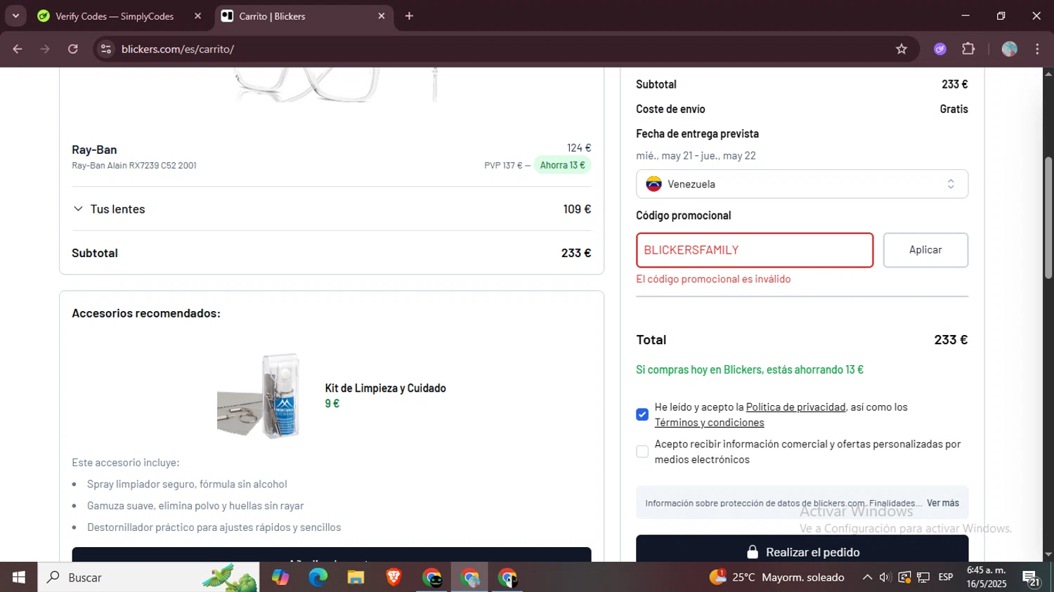 Blickers discount code screenshot showing code BLICKERSFAMILY applied at Blickers checkout page. Uploaded by SimplyCodes community member LegendaryPro7106 on May 16, 2025