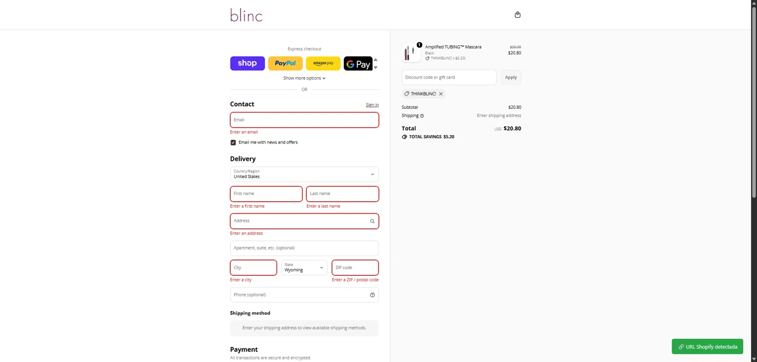 Blinc checkout page showing Blinc discount code box | Screenshot taken by SimplyCodes community member on Jan 13, 2026