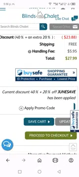 BlindsChalet coupon verification screenshot