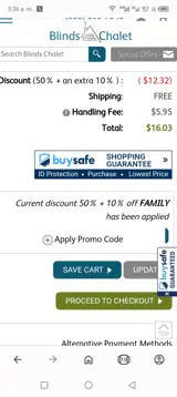 BlindsChalet coupon verification screenshot