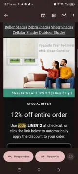 LINEN12 coupon verification screenshot