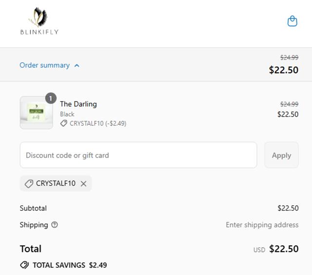Blinkifly checkout page showing Blinkifly discount code box | Screenshot taken by SimplyCodes community member on Sep 12, 2025