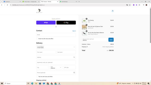 Blinkifly checkout page showing Blinkifly discount code box | Screenshot taken by SimplyCodes community member on Sep 12, 2025