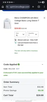 Blinn College Buccaneers coupon verification screenshot