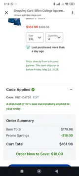 Blinn College Buccaneers coupon verification screenshot