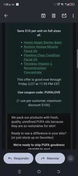 PUFALOVE coupon verification screenshot