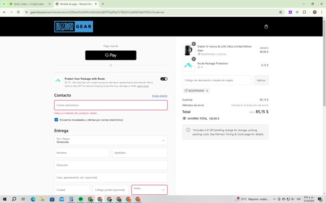 Blizzard Gear Store checkout page showing Blizzard Gear Store discount code box | Screenshot taken by SimplyCodes community member on Jun 21, 2024