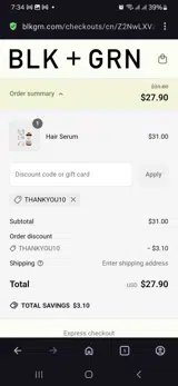 Thankyou10 coupon verification screenshot