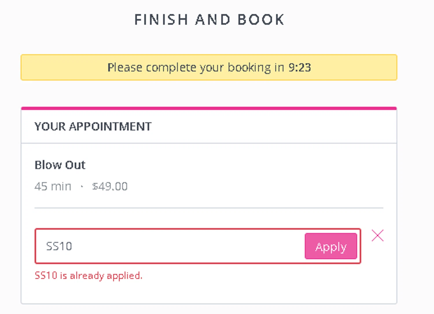 Blo Blow Dry Bar checkout page showing Blo Blow Dry Bar promo code box | Screenshot taken by SimplyCodes community member on Aug 29, 2024