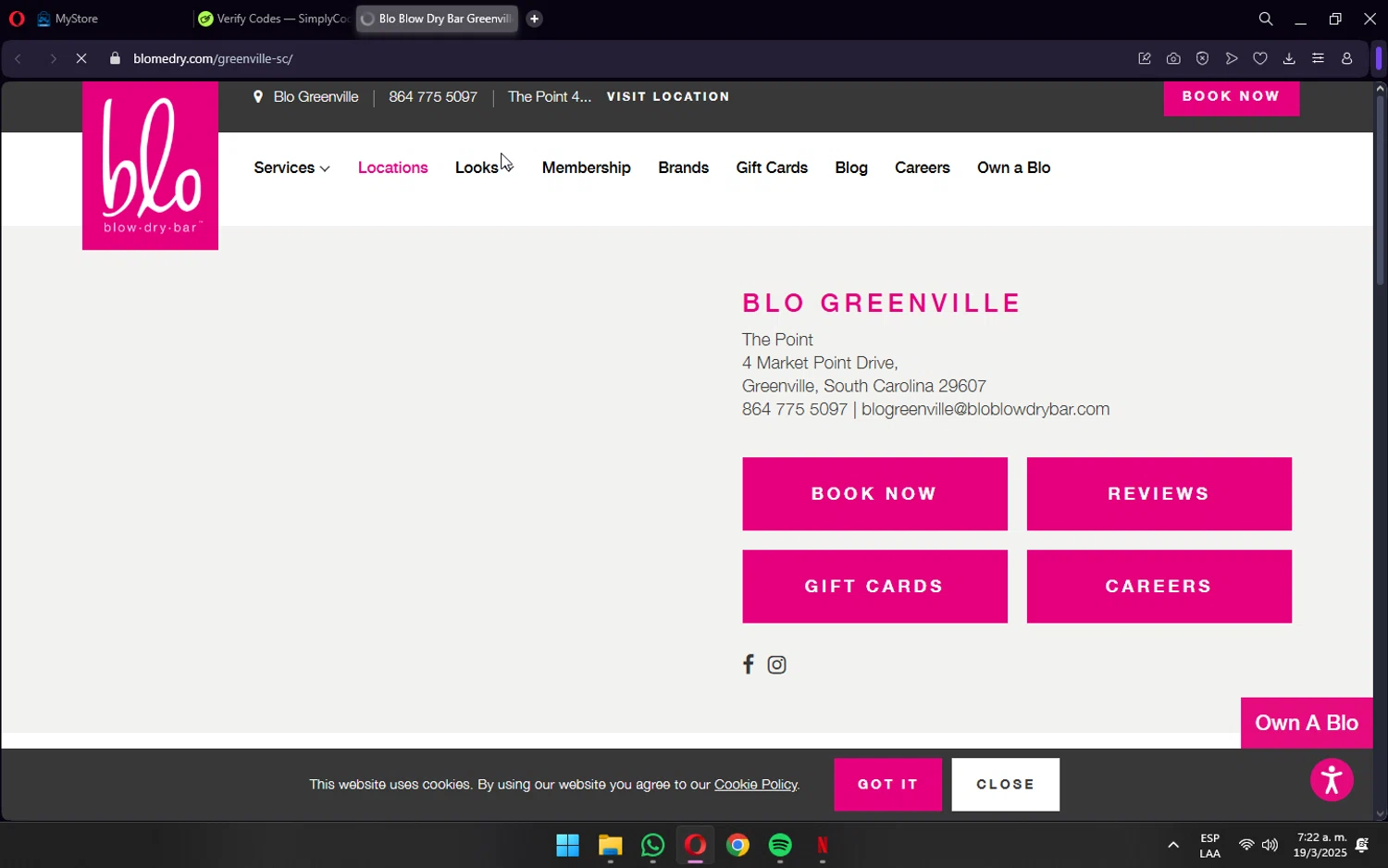 Blo Blow Dry Bar checkout page showing Blo Blow Dry Bar promo code box | Screenshot taken by SimplyCodes community member on Mar 19, 2025