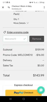 Welcome10 coupon verification screenshot