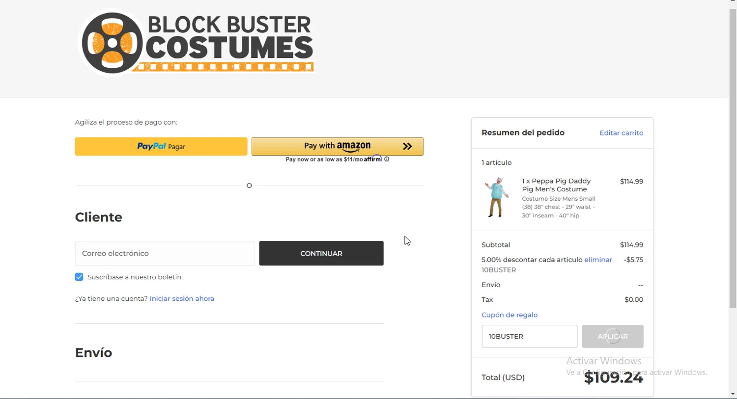Blockbuster Costumes promo code screenshot showing code 10BUSTER applied at Blockbuster Costumes checkout page. Uploaded by SimplyCodes community member Heibk201 on Apr 2, 2025