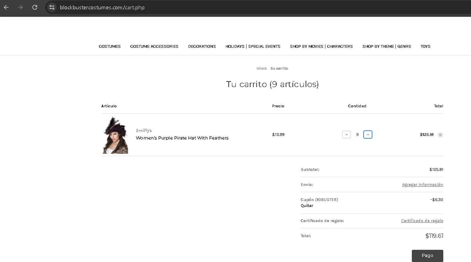 Blockbuster Costumes checkout page showing Blockbuster Costumes promo code box | Screenshot taken by SimplyCodes community member on Jul 10, 2024