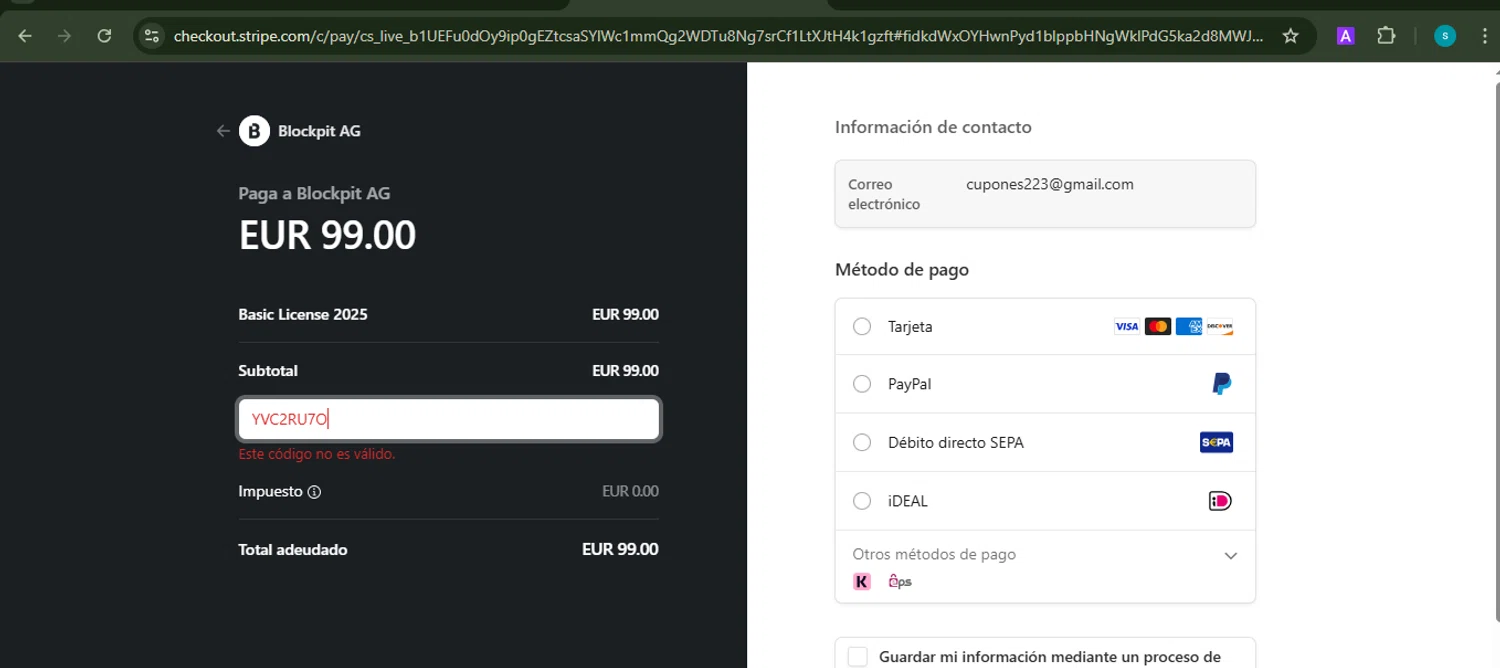 Blockpit promo code screenshot showing code YVC2RU7O applied at Blockpit checkout page. Uploaded by SimplyCodes community member ValiantChaser7723 on Mar 12, 2025