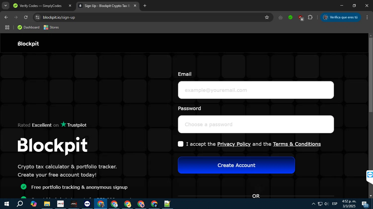 Blockpit promo code screenshot showing code YR1XOQXS applied at Blockpit checkout page. Uploaded by SimplyCodes community member PrimeTiger1163 on Mar 3, 2025