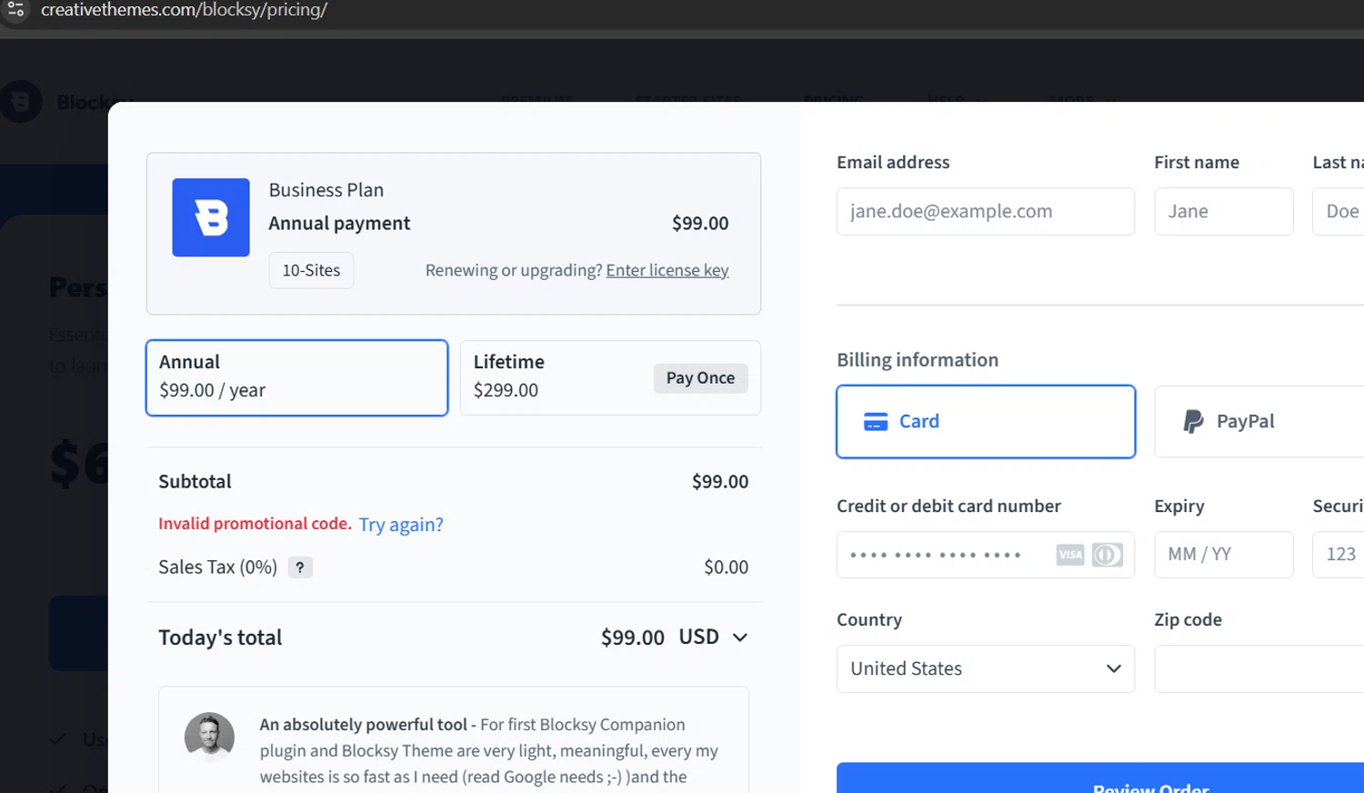 Blocksy promo code screenshot showing code Leen10 applied at Blocksy checkout page. Uploaded by SimplyCodes community member RichterBelmont on Apr 15, 2025