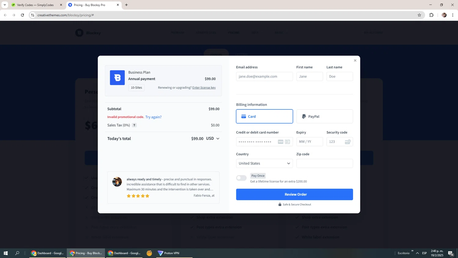 Blocksy promo code screenshot showing code SPOOKY applied at Blocksy checkout page. Uploaded by SimplyCodes community member Levi_Ackerman on Feb 19, 2025