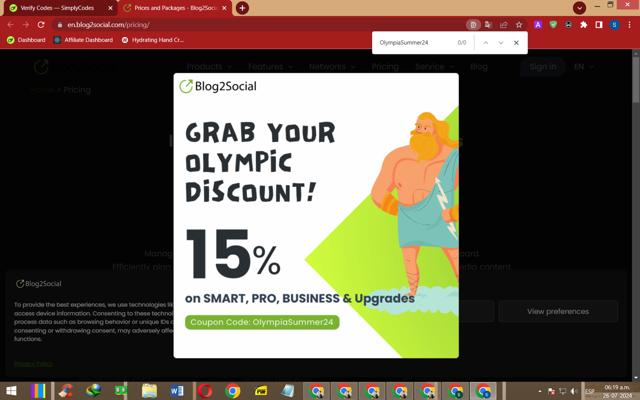 Blog2Social checkout page showing Blog2Social coupon code box | Screenshot taken by SimplyCodes community member on Jul 26, 2024