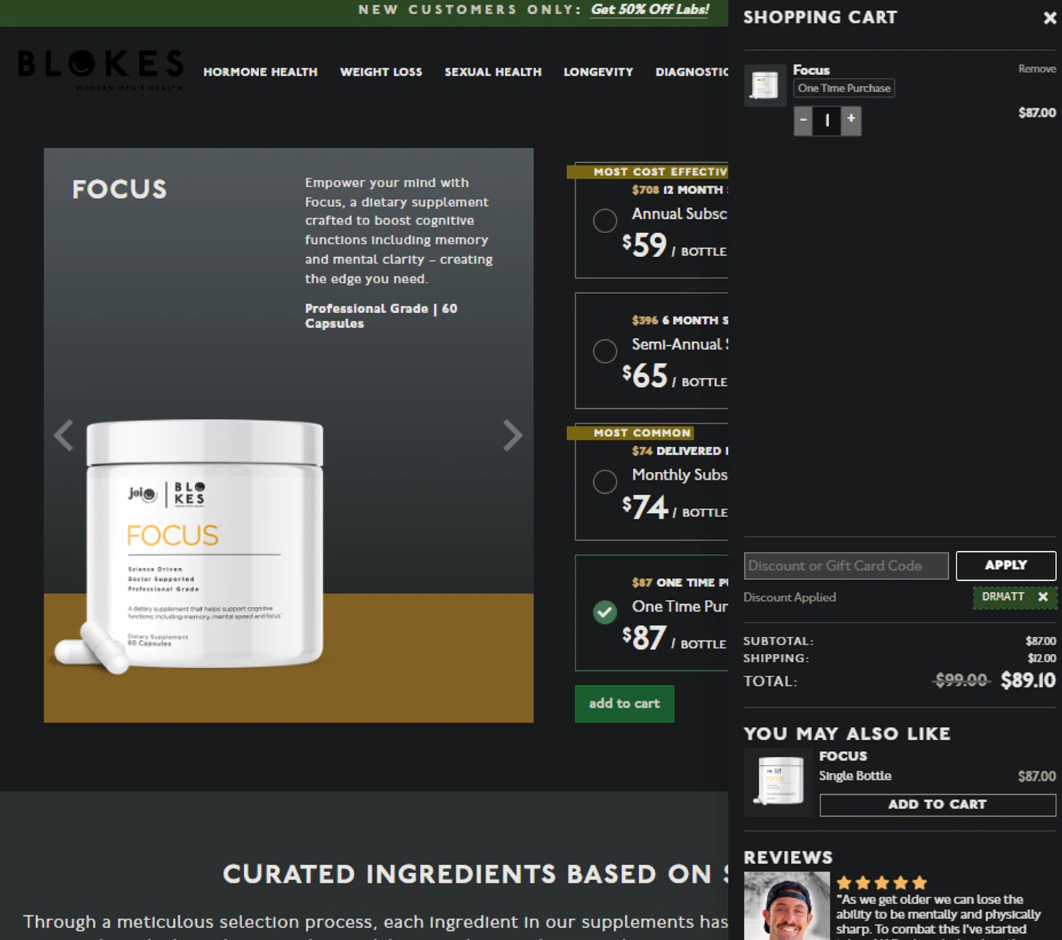 Blokes Health promo code screenshot showing code DRMATT applied at Blokes Health checkout page. Uploaded by SimplyCodes community member SpiderGwen on Mar 11, 2025