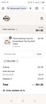 WELCOME coupon verification screenshot