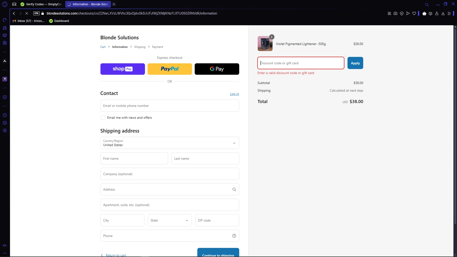 Blonde Solutions discount code screenshot showing code BIGWINTER applied at Blonde Solutions checkout page. Uploaded by SimplyCodes community member VictoriousCaptain3902 on Mar 8, 2025