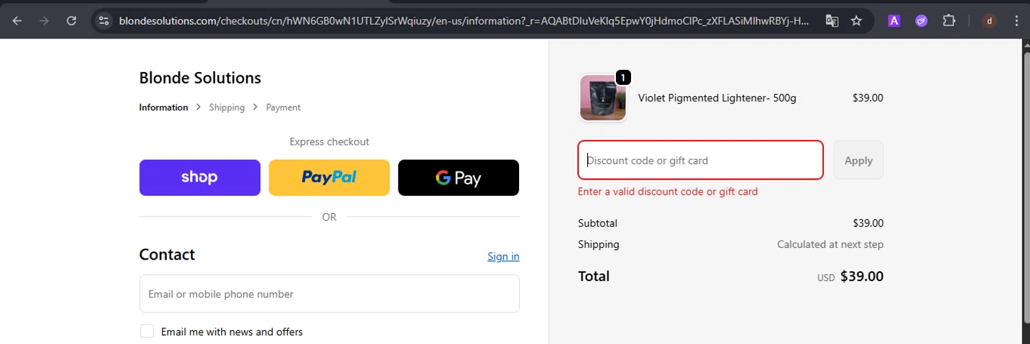 Blonde Solutions discount code screenshot showing code JAGIVING applied at Blonde Solutions checkout page. Uploaded by SimplyCodes community member VoucherSpotter9376 on Dec 10, 2025