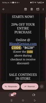 Blond Genius coupon verification screenshot