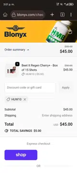 HUW10 coupon verification screenshot