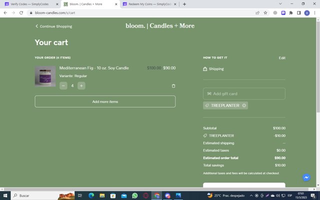 bloom. checkout page showing bloom. discount code box | Screenshot taken by SimplyCodes community member on Mar 15, 2023