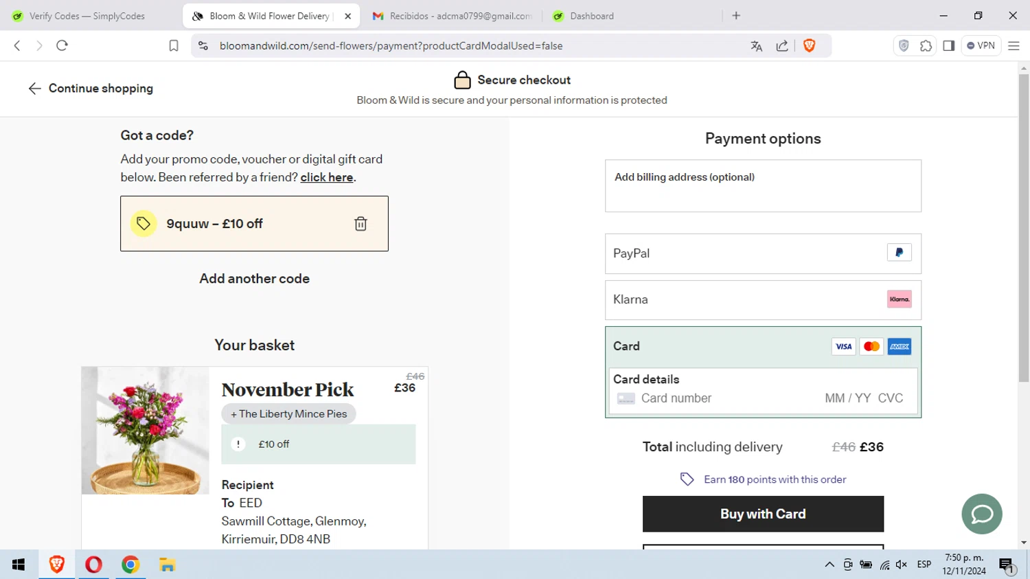 where to use Bloom and Wild promo code box