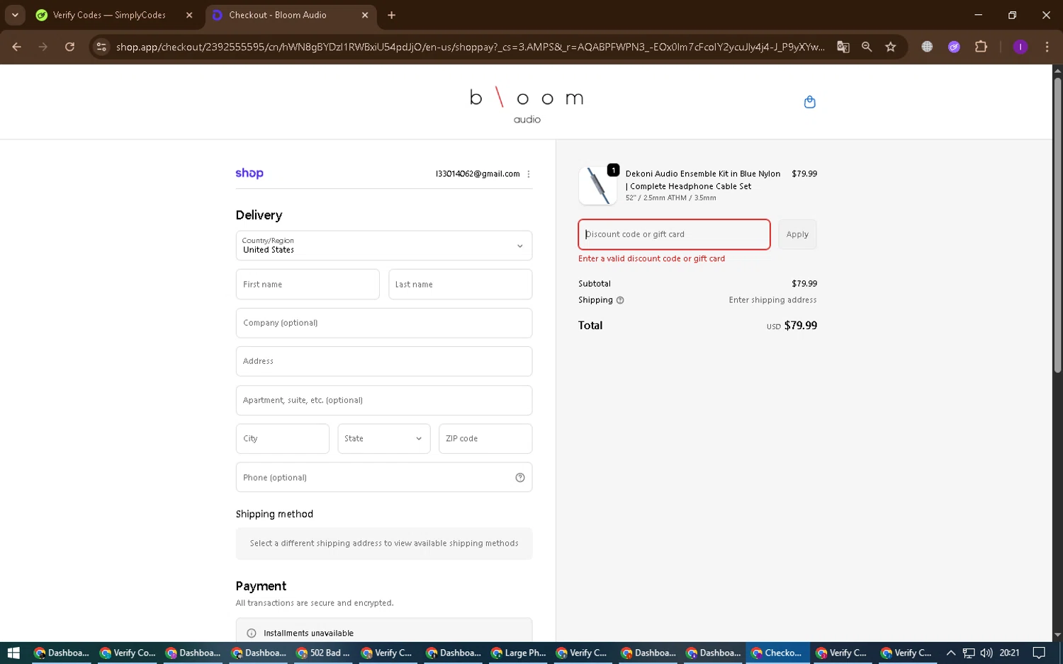Bloom Audio discount code screenshot showing code DAY5-ENSEMBLE applied at Bloom Audio checkout page. Uploaded by SimplyCodes community member ChinoYugi on Feb 12, 2026