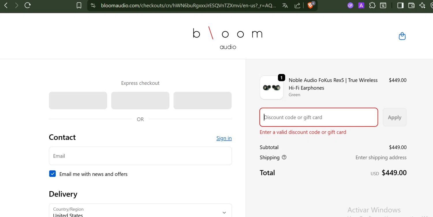 Bloom Audio discount code screenshot showing code DAY6-REX5 applied at Bloom Audio checkout page. Uploaded by SimplyCodes community member SwiftLynx6587 on Dec 19, 2025