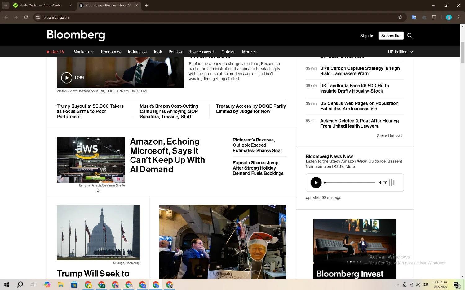 Bloomberg promo code screenshot showing code SPRING20 applied at Bloomberg checkout page. Uploaded by SimplyCodes community member GC_EJOSE on Feb 7, 2025