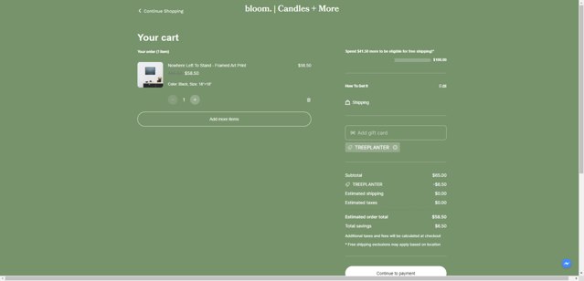bloom. checkout page showing bloom. discount code box | Screenshot taken by SimplyCodes community member on May 11, 2025