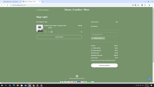 bloom. checkout page showing bloom. discount code box | Screenshot taken by SimplyCodes community member on Jan 30, 2025