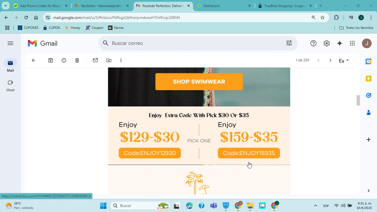 Bloomchic coupon code screenshot showing code ENJOY15935 applied at Bloomchic checkout page. Uploaded by SimplyCodes community member jorgejavierherrera on Jun 16, 2025