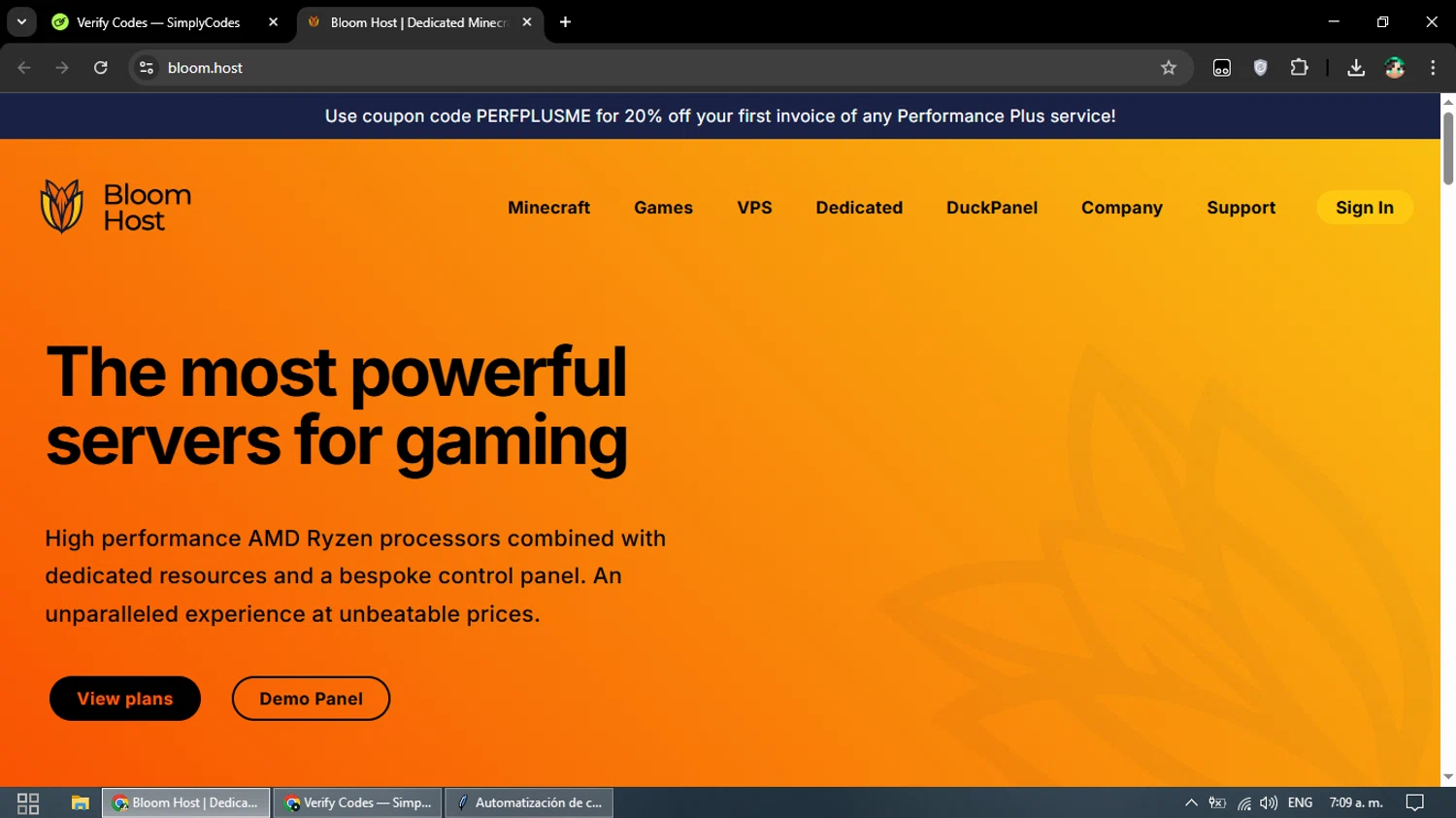 Bloom Host checkout page showing Bloom Host promo code box | Screenshot taken by SimplyCodes community member on Mar 11, 2025