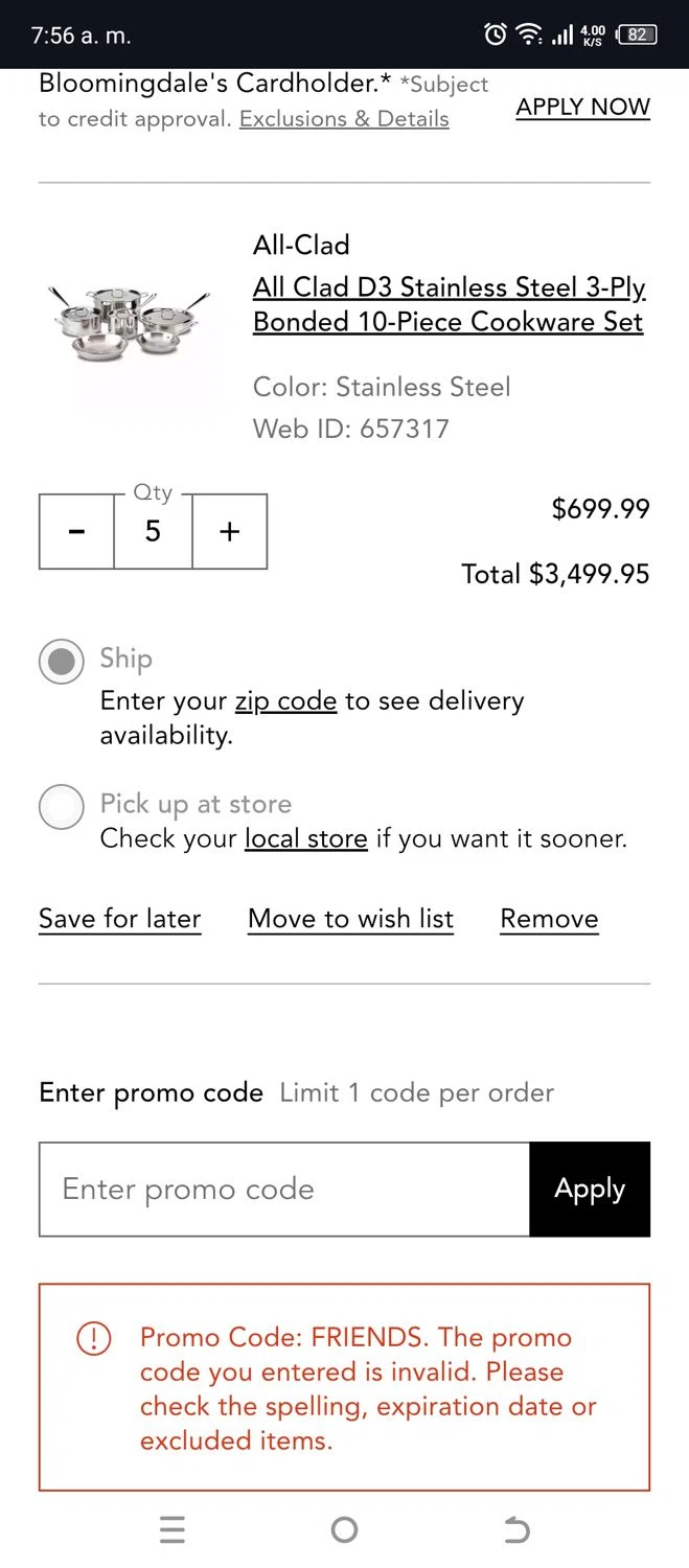 Bloomingdale's promo code screenshot showing code friends applied at Bloomingdale's checkout page. Uploaded by SimplyCodes community member jorgeston on Apr 2, 2025