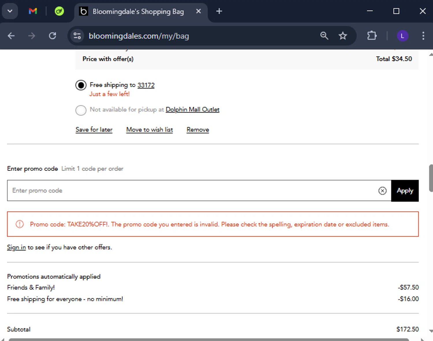 Bloomingdale's promo code screenshot showing code Take20%Off! applied at Bloomingdale's checkout page. Uploaded by SimplyCodes community member CoinElite8726 on Mar 26, 2025