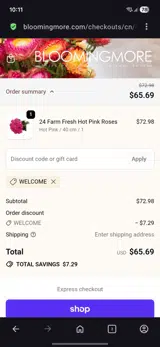 Welcome coupon verification screenshot