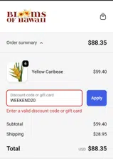 WEEKEND20 coupon verification screenshot
