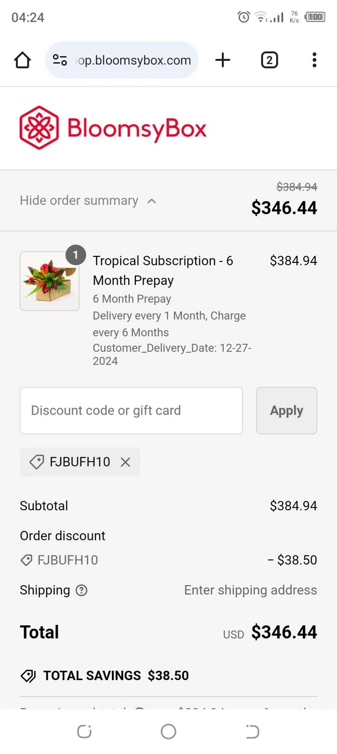where to use BloomsyBox promo code box