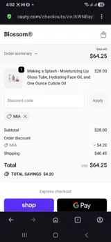 Mia coupon verification screenshot