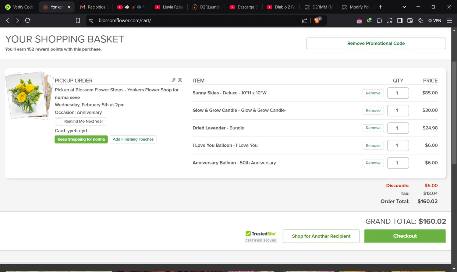 Blossom Flower checkout page showing Blossom Flower promo code box | Screenshot taken by SimplyCodes community member on Feb 2, 2025