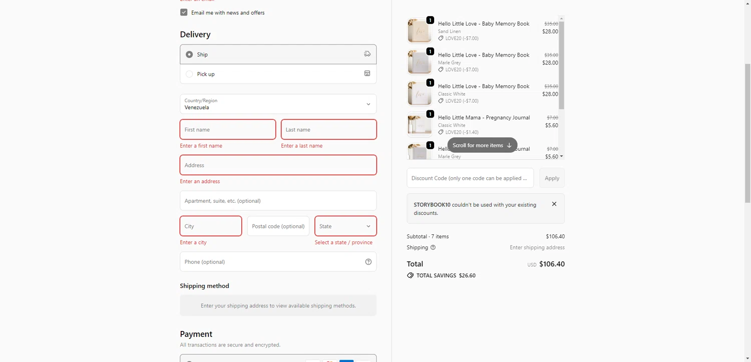 Blossom & Pear promo code screenshot showing code STORYBOOK10 applied at Blossom & Pear checkout page. Uploaded by SimplyCodes community member BrilliantRanger9984 on Dec 24, 2025