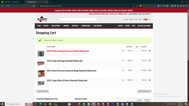 Blowout Cards checkout page showing Blowout Cards coupon code box | Screenshot taken by SimplyCodes community member on Aug 29, 2025